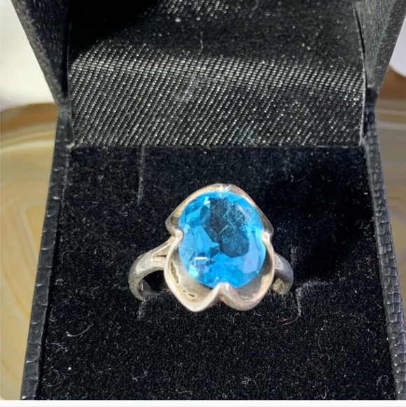 STERLING SILVER BLUE TOPAZ SIZE 7.5 - Picture 1 of 5